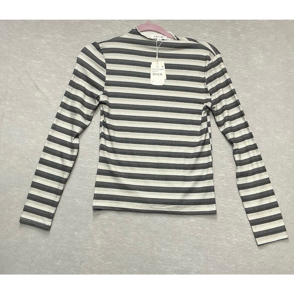 CALI BE Black Gray Striped Top Long Sleeve Size L NWT